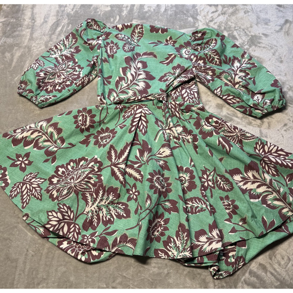 CLAUDIE PIERLOT Raymondeter Floral Mini Dress In Divers Sz 36/US 4 Belted Green - Picture 14 of 14